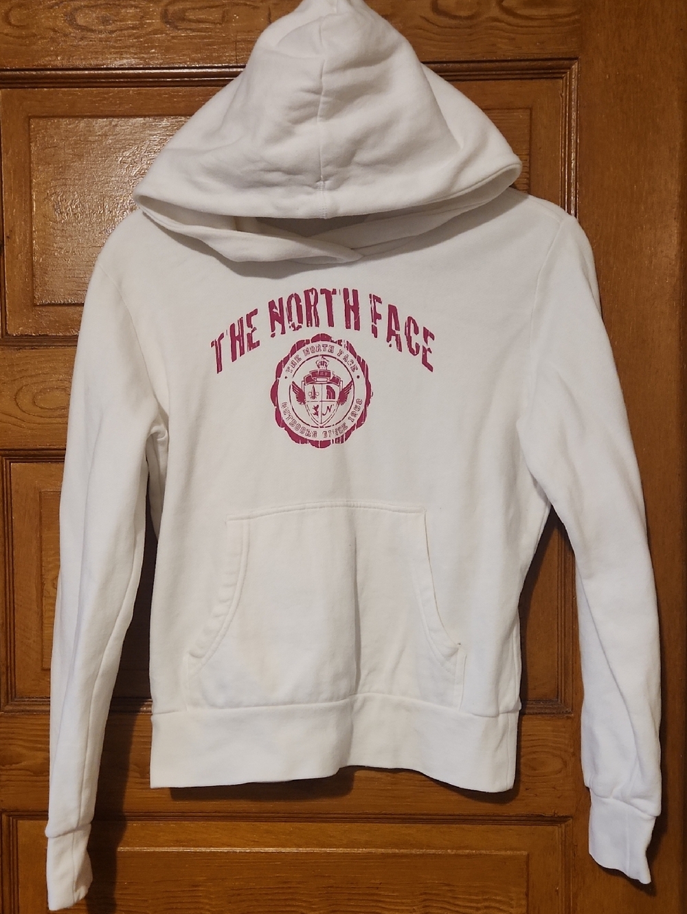 The North Face White Hoodie with Pink Logo Seal